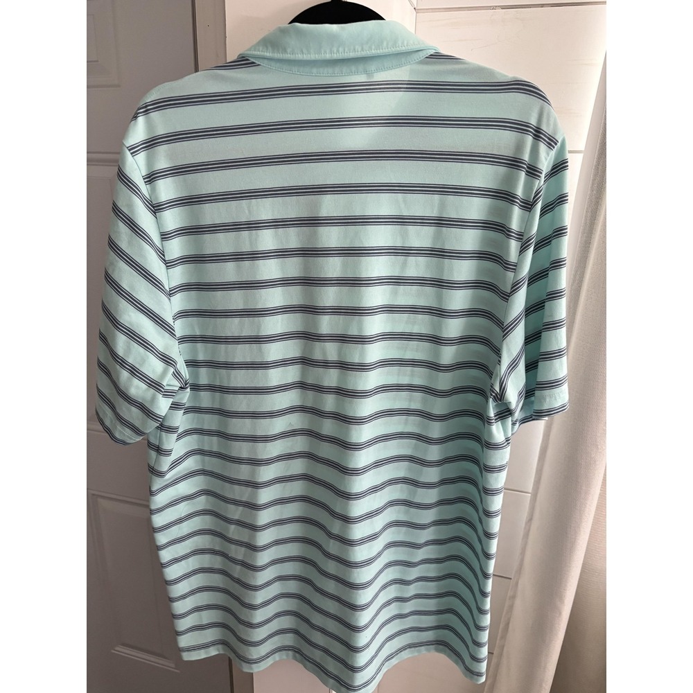 Criquet Polo Shirt Mens Large Green Stripe Performance Pima Cotton Golf Preppy - Picture 2 of 6